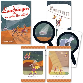 Landningen, paket med bok och kortspel