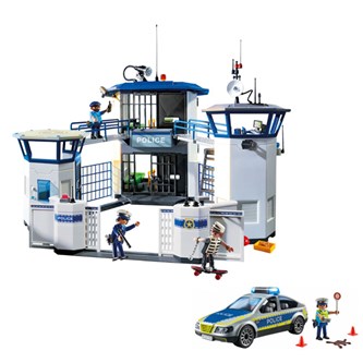 Paket med Playmobil polisbil och polisstation