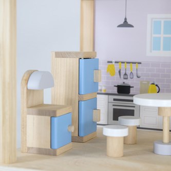 Dockhus i trä med tillbehör