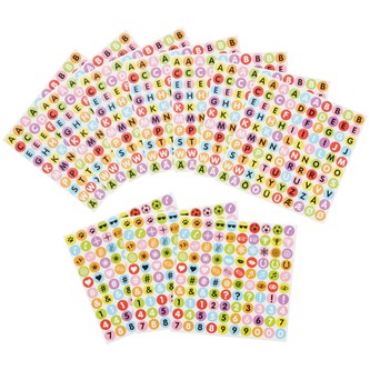 Klistermärken bokstäver, siffror och symboler 1000 st