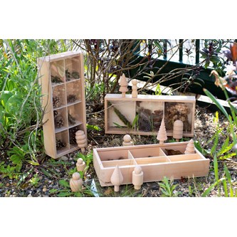 Upptäcktslådor i trä 3-pack