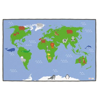 Lekmatta världskarta med djur