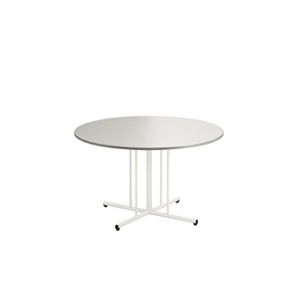 Bord 12:38 FSC BX akustiklaminat ø 120 cm pelare vitt stativ