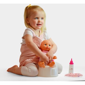 Docktillbehör, potta, nappflaska och haklapp