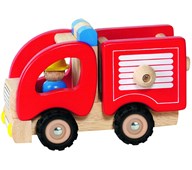 Brandbil i trä med gummihjul