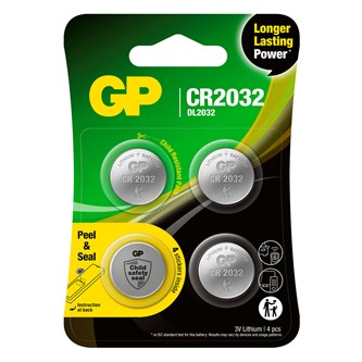 Batteri knappcell, Litium, CR2032, 4-pack