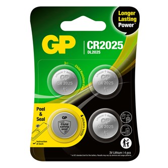 Batteri knappcell, Litium, CR2025, 4-pack