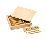 Nienhuis 9 guldpärlstavar och 9 entalspärlor i träask med lock