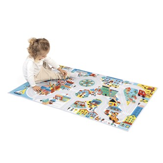 Lekmatta stad med bilar och hus, 43 delar