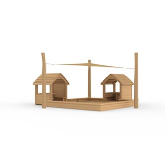 Naturiq Sandlåda med dubbla lekhus och solskydd