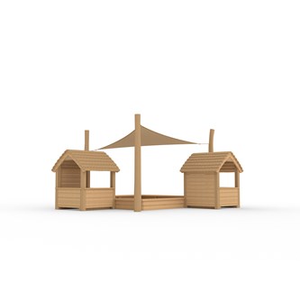 Naturiq Sandlåda med dubbla lekhus och solskydd