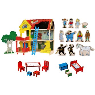 Pippi Villa Villekulla med figurset i trä