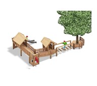 Bysen kombinationslek med två lekhus och trädplattform