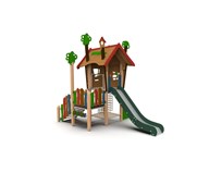 Trollskogen trädkoja med klätternät och rutschkana