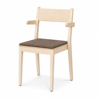 Karmstol Use klädd sits, klarlackad björk