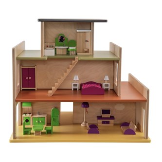 Playwood stort dockhus med möbler