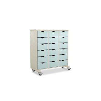 Lådfack Rabo 18 små lådor med hjul och stödben vitpig