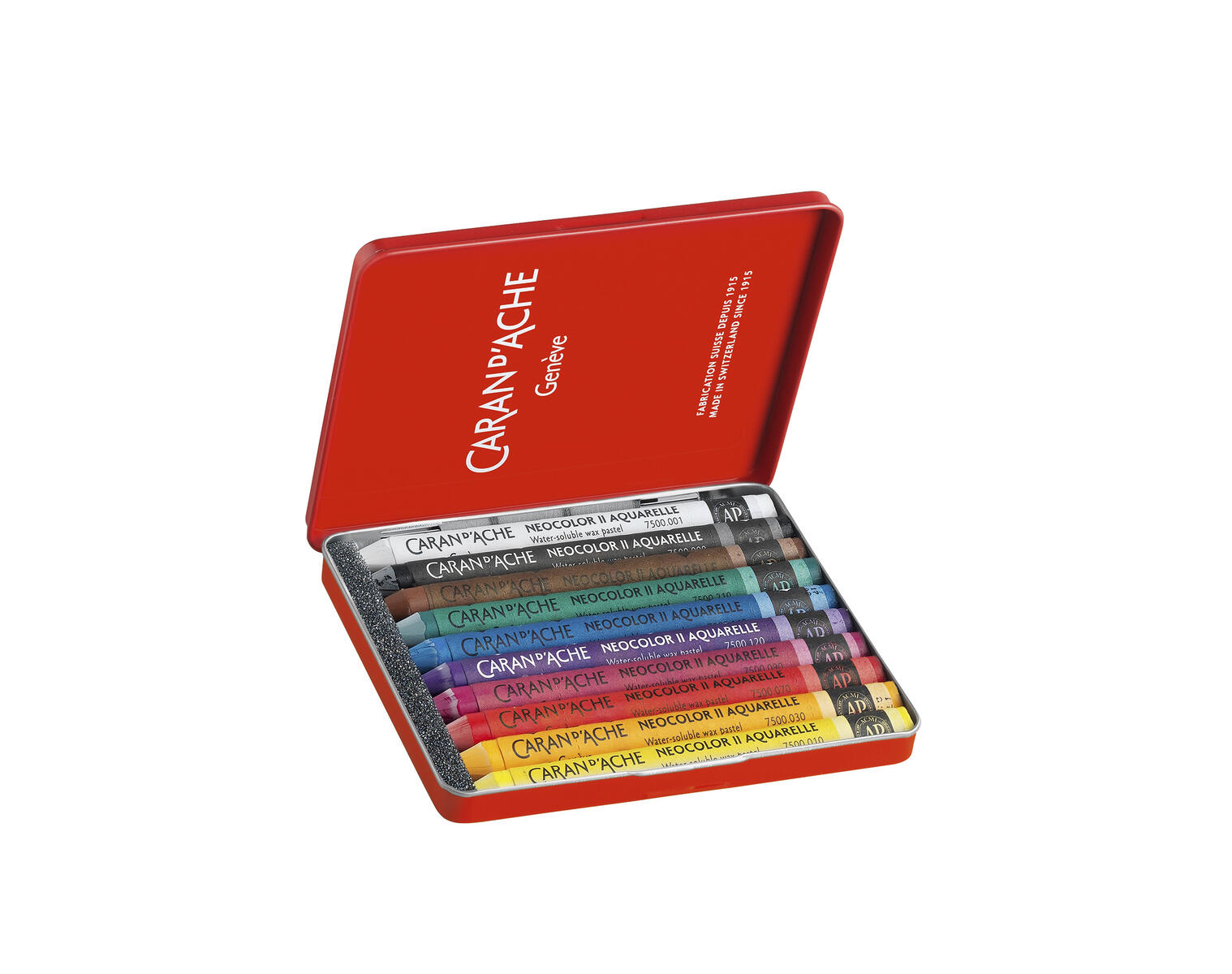 Caran D'Ache Neocolor II - Lápices De Cera Acuarelables, Grosor 8 Mm, Negro, Pack De 10 Unidades