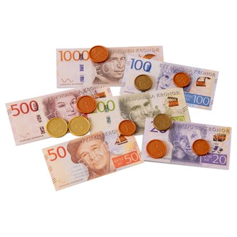 Set med mynt och sedlar