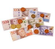 Set med mynt och sedlar