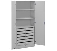 Norden FSC materialskåp 3 hyllplan, 12 lådor B100xD47xH210 ljusg