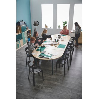 Bord 12:38 FSC BX akustik optimal laminat halvrunt 120-90 cm silverstativ