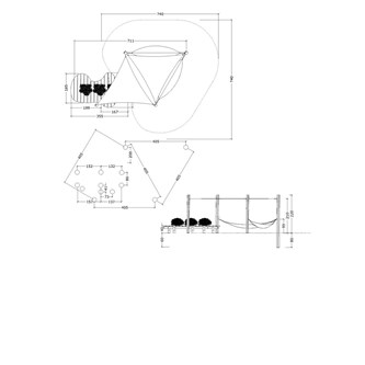 ChillOut hängmatta dubbel med upphängningssystem, solsegel, plantering och sittbänk/oljebehandlad ljusbrun