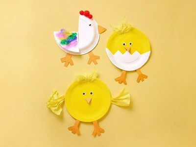 Påskpyssel förskola - Tallriksfåglar av papptallrikar