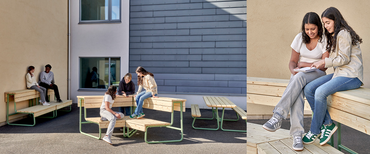 Rörvik Lounge picknickbord, moduler och sittbänkar för utemiljön och skolan