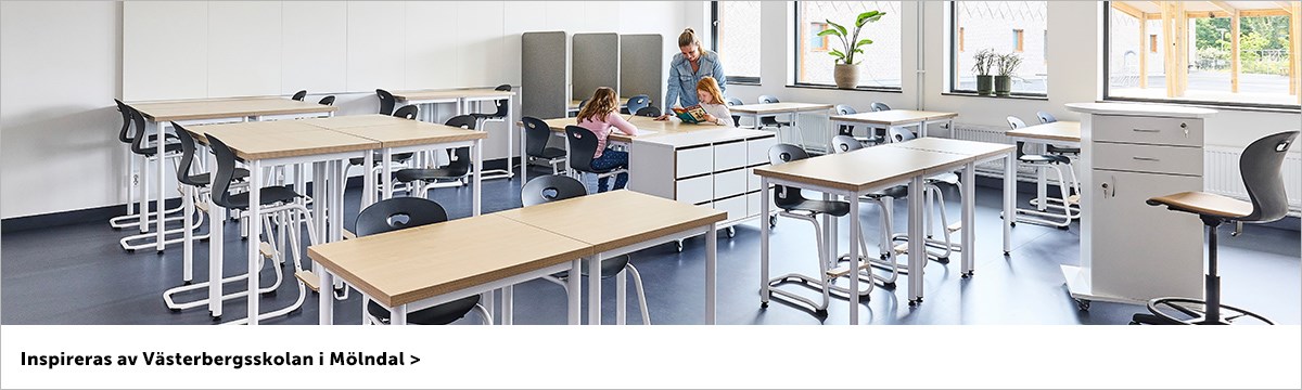 Inspireras av Västerbergsskolan som har inretts med skolmöbler och inredning från Lekolar